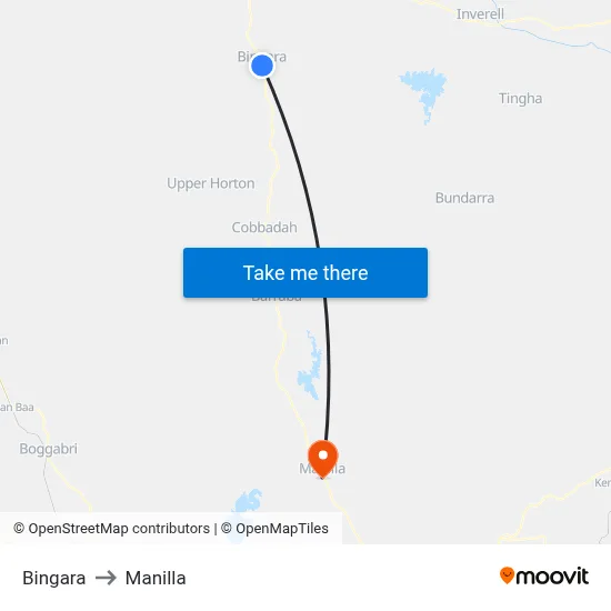 Bingara to Manilla map