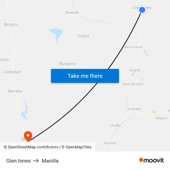 Glen Innes to Manilla map