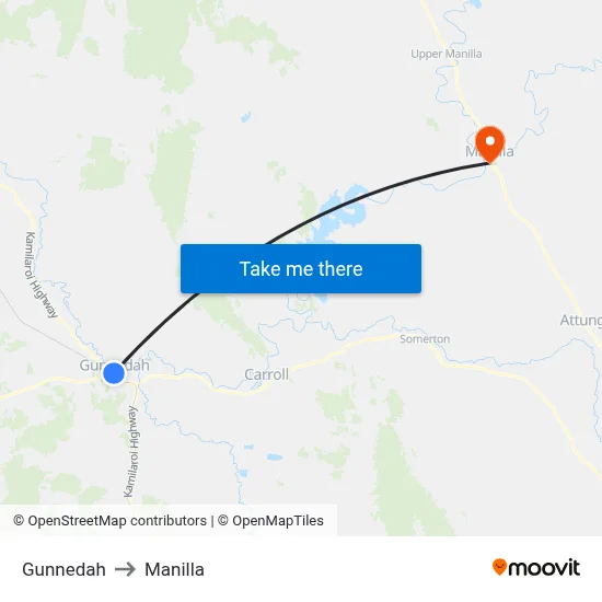 Gunnedah to Manilla map