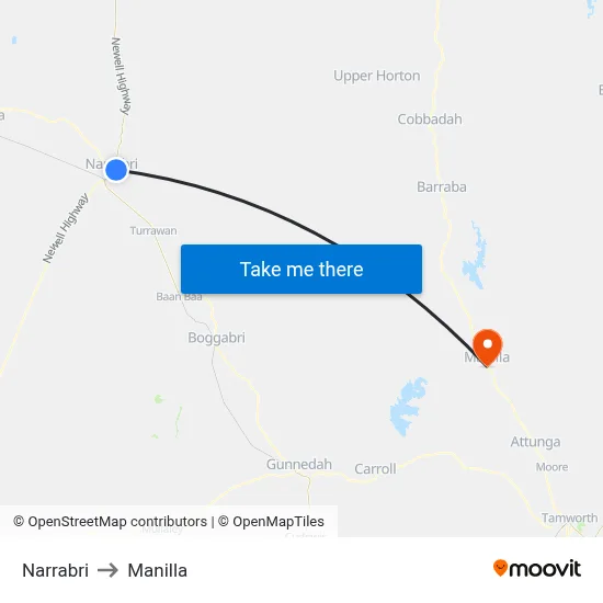 Narrabri to Manilla map