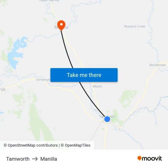 Tamworth to Manilla map