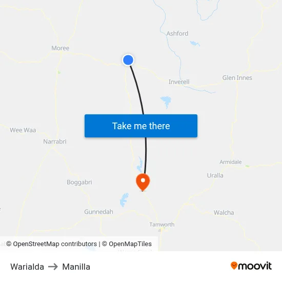 Warialda to Manilla map
