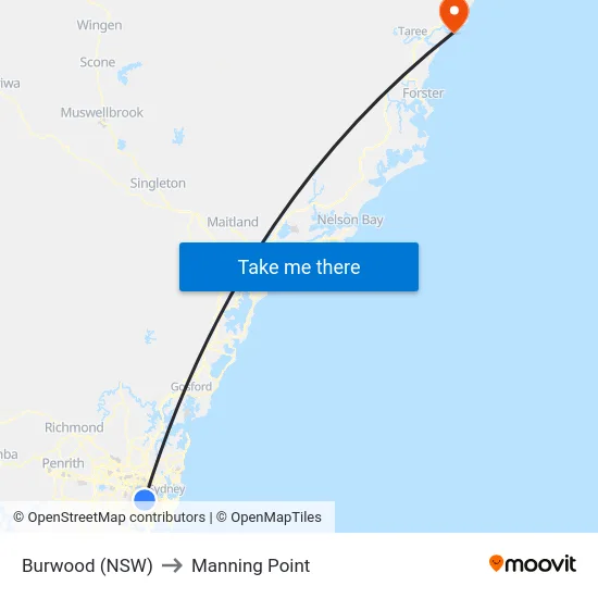 Burwood (NSW) to Manning Point map