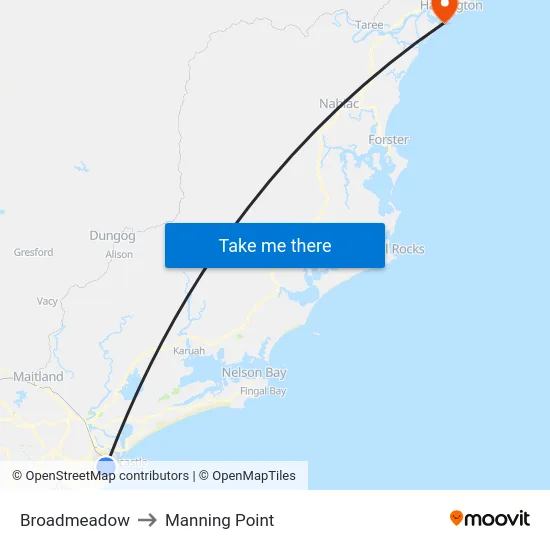 Broadmeadow to Manning Point map