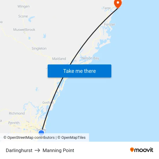 Darlinghurst to Manning Point map