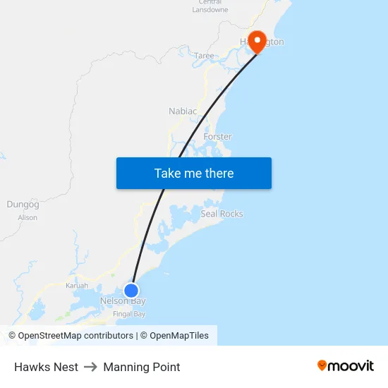 Hawks Nest to Manning Point map