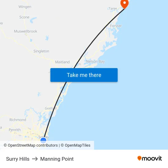Surry Hills to Manning Point map