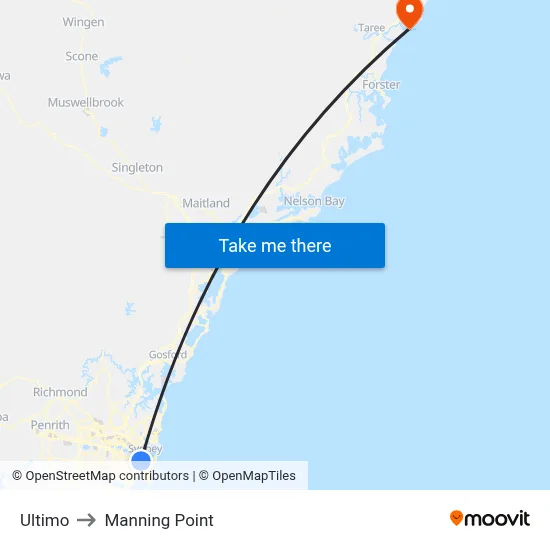 Ultimo to Manning Point map
