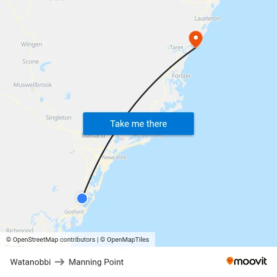 Watanobbi to Manning Point map