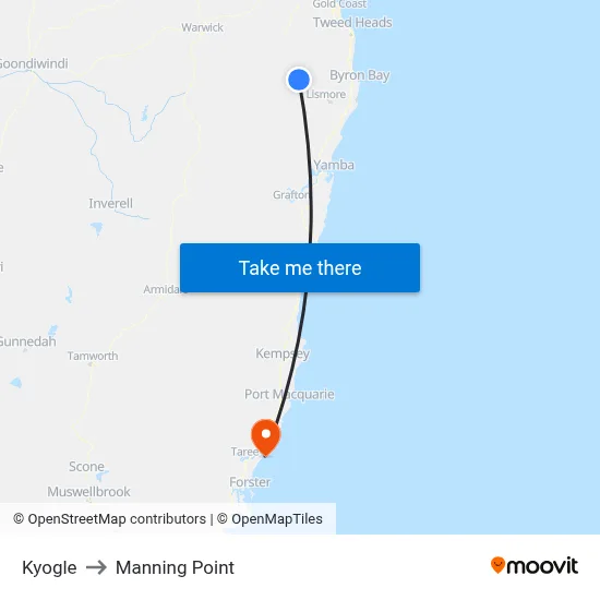 Kyogle to Manning Point map
