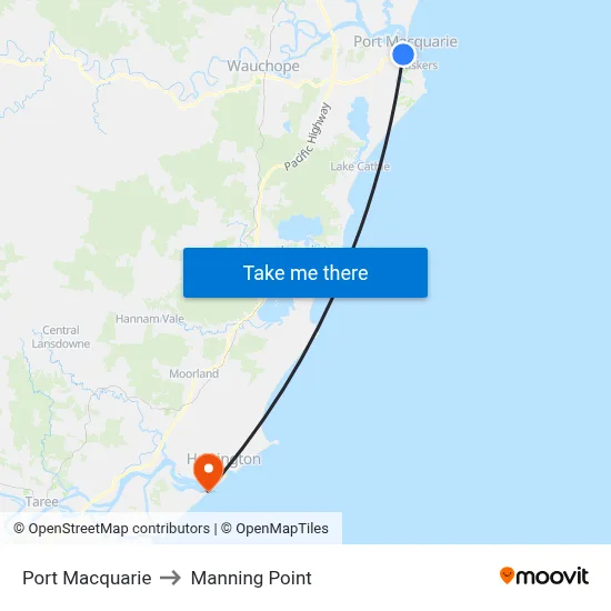 Port Macquarie to Manning Point map
