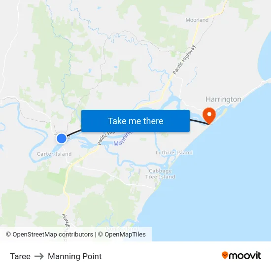 Taree to Manning Point map
