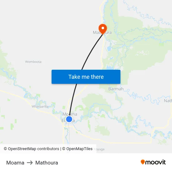 Moama to Mathoura map