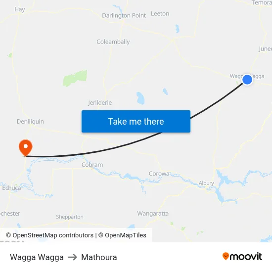 Wagga Wagga to Mathoura map
