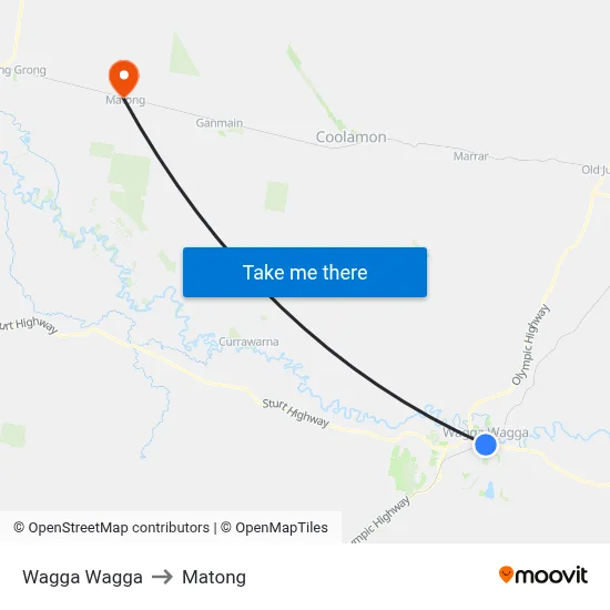 Wagga Wagga to Matong map