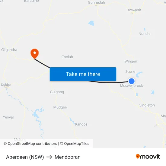 Aberdeen (NSW) to Mendooran map