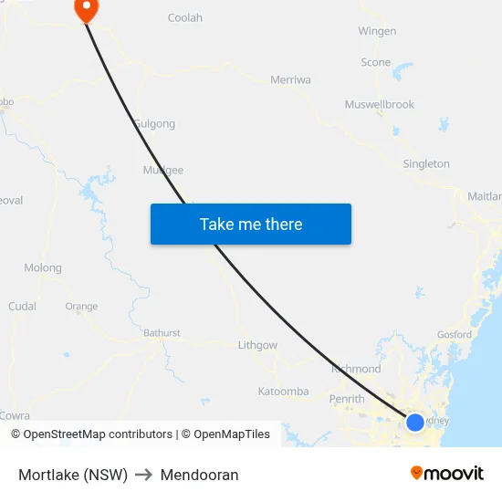 Mortlake (NSW) to Mendooran map