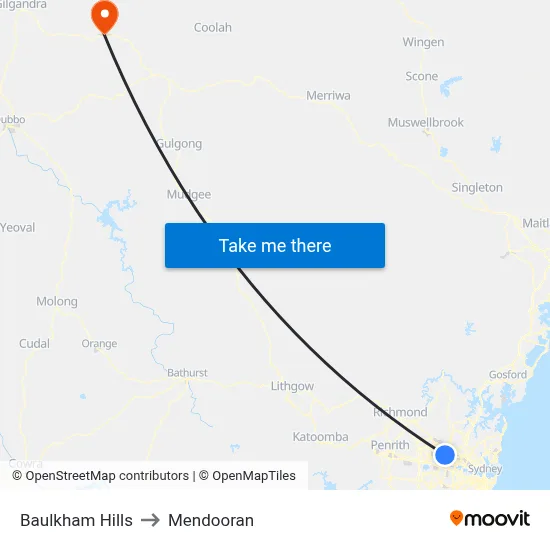 Baulkham Hills to Mendooran map