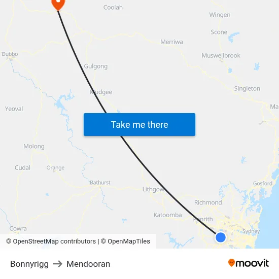 Bonnyrigg to Mendooran map