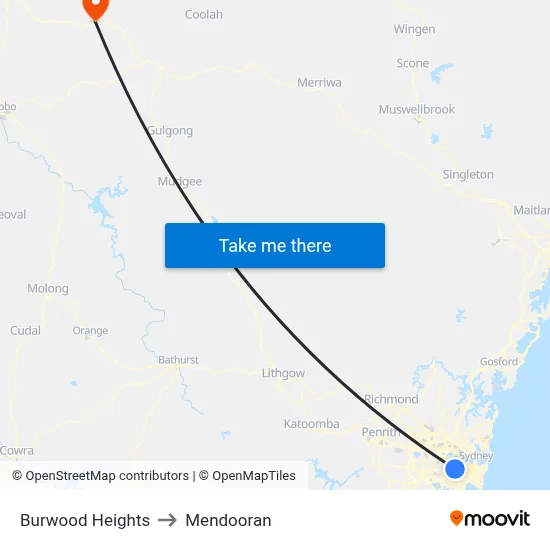Burwood Heights to Mendooran map