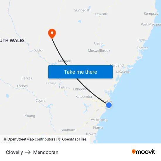 Clovelly to Mendooran map