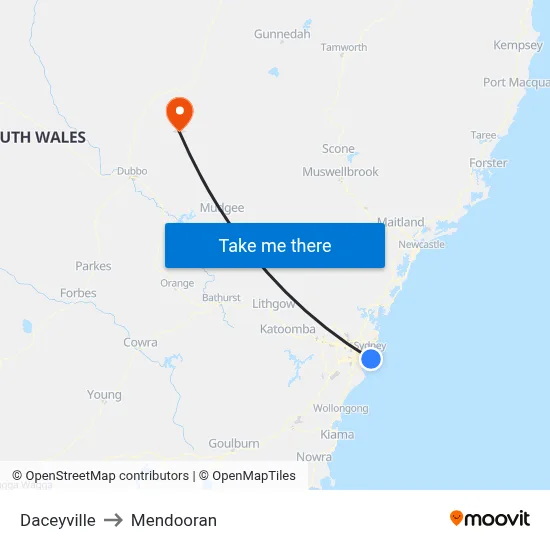 Daceyville to Mendooran map