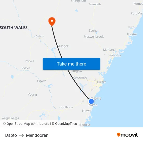 Dapto to Mendooran map