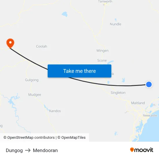 Dungog to Mendooran map
