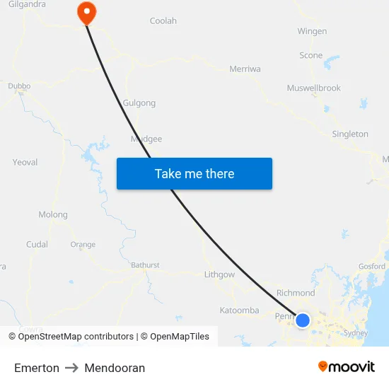 Emerton to Mendooran map