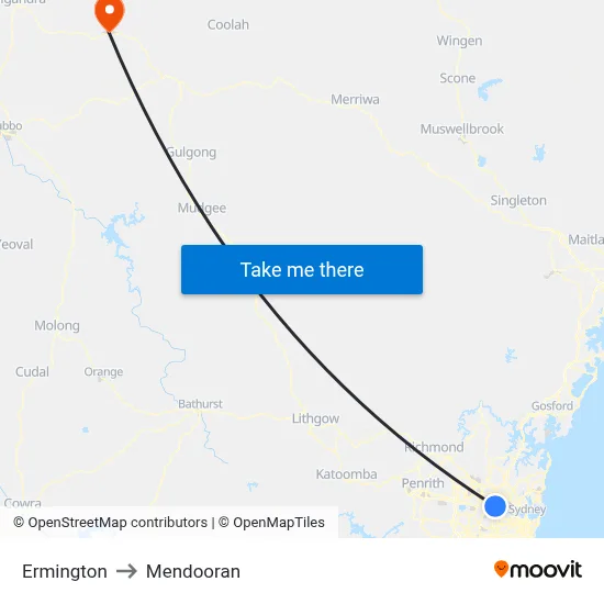Ermington to Mendooran map