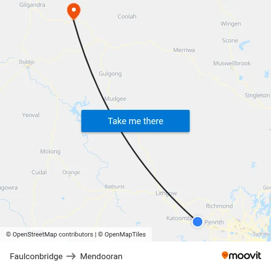 Faulconbridge to Mendooran map
