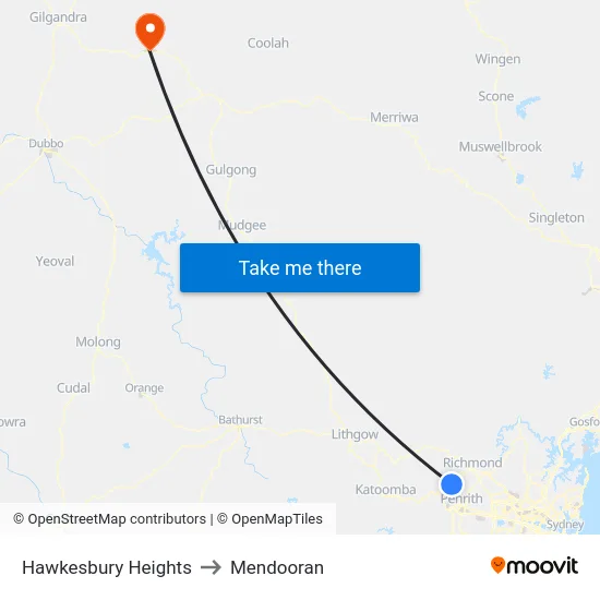 Hawkesbury Heights to Mendooran map
