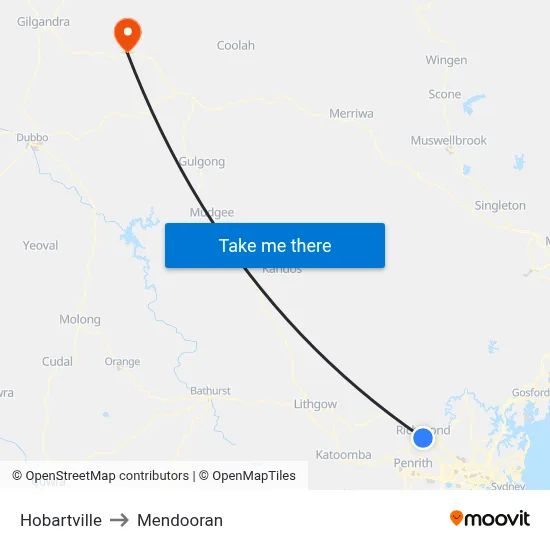 Hobartville to Mendooran map