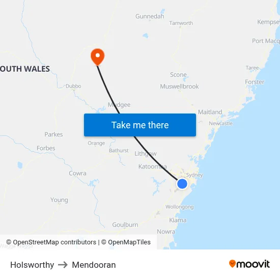 Holsworthy to Mendooran map
