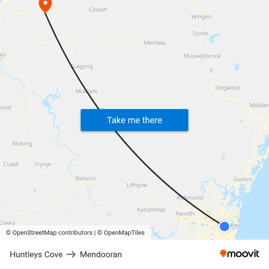 Huntleys Cove to Mendooran map