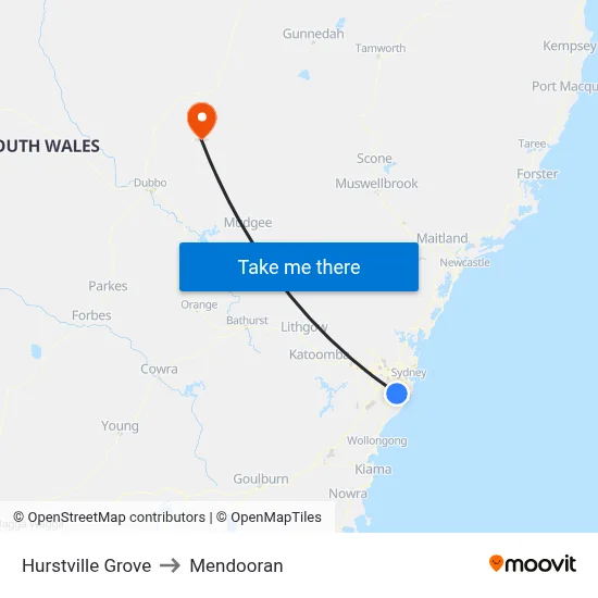 Hurstville Grove to Mendooran map