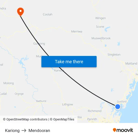 Kariong to Mendooran map