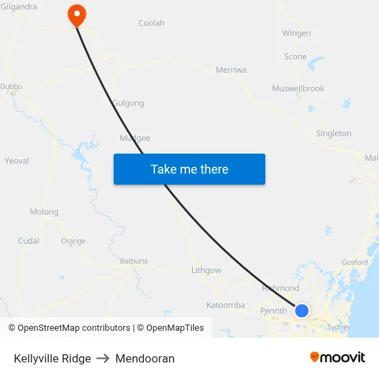 Kellyville Ridge to Mendooran map