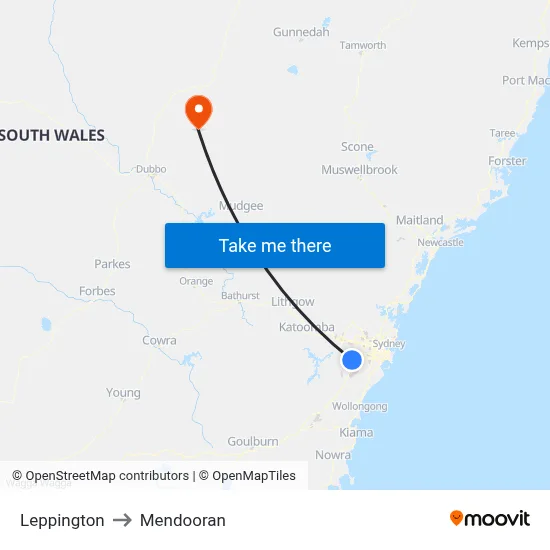 Leppington to Mendooran map