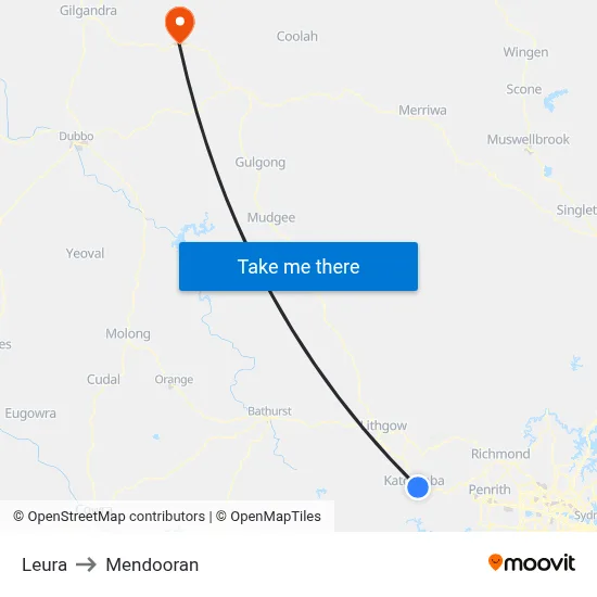 Leura to Mendooran map