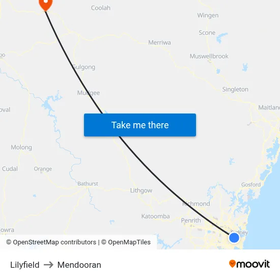 Lilyfield to Mendooran map
