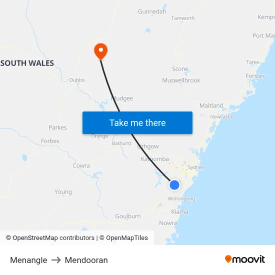 Menangle to Mendooran map