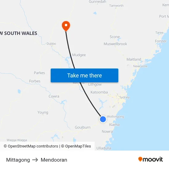 Mittagong to Mendooran map