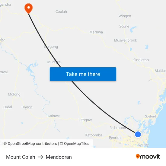 Mount Colah to Mendooran map