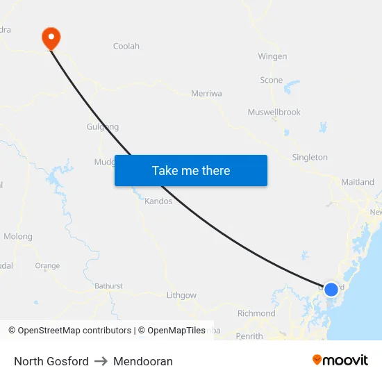 North Gosford to Mendooran map