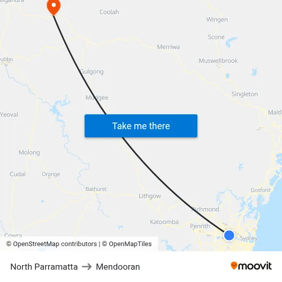 North Parramatta to Mendooran map