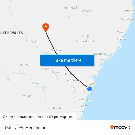 Oatley to Mendooran map