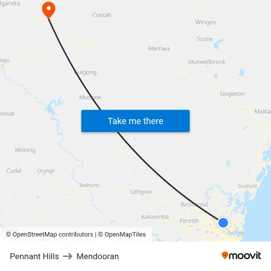 Pennant Hills to Mendooran map