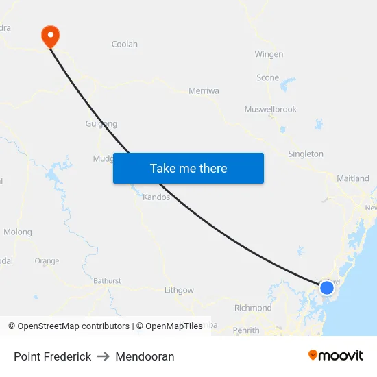 Point Frederick to Mendooran map