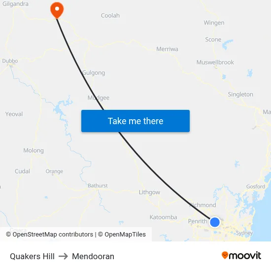 Quakers Hill to Mendooran map